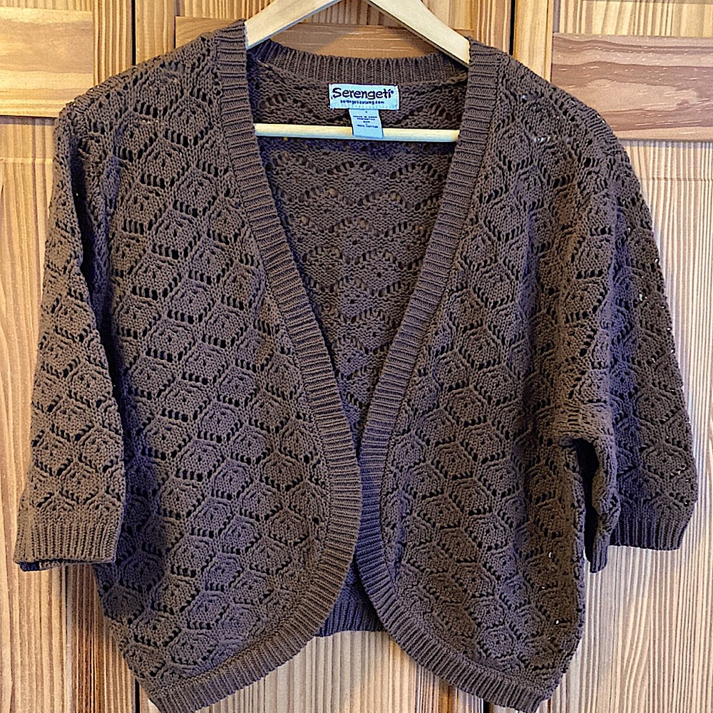 Serengeti Knit Shrug Sweater Brown 100% Cotton